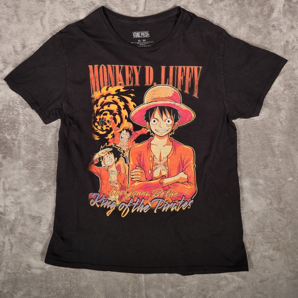 One Piece Graphic T-Shirt Mens XL‎ Black Excellent Monkey D Luffy Anime Tee